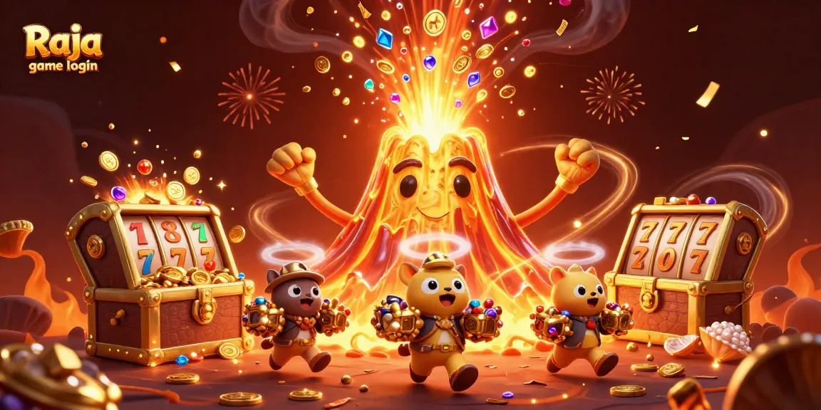 Engage with thrilling Raja game login experience, featuring a vibrant eruption of treasure and casino games.